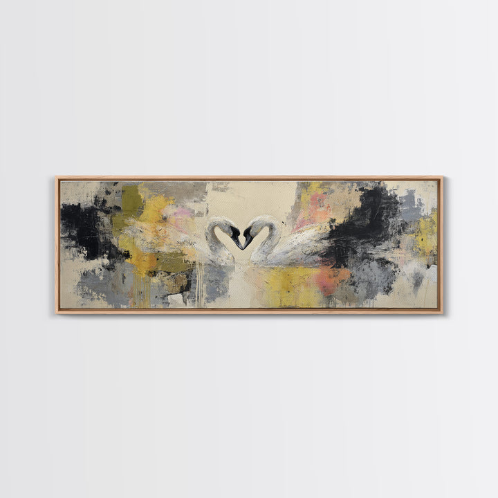 Two Swans Forming a Heart Shape Canvas Print, Line Art, Gallery Wall Set, Living Room Decor, Abstract Art, Line, LIN-3x1-8