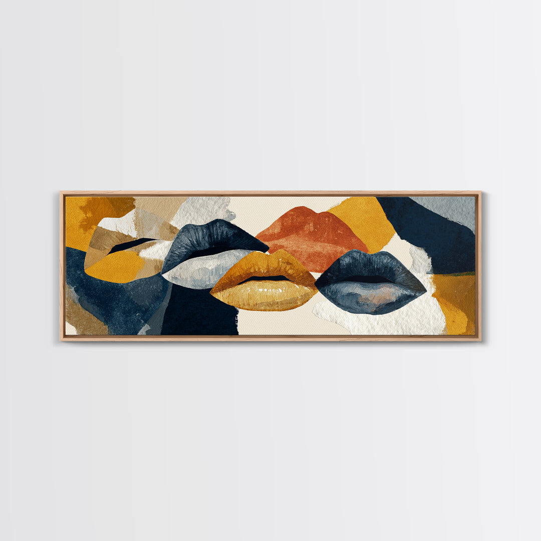 Abstract Lips and Hand Fashion Sketch Framed Canvas Print, Line Art, Gallery Wall Art, Living Room Decor, Fine Art, Line, LIN-3x1-82