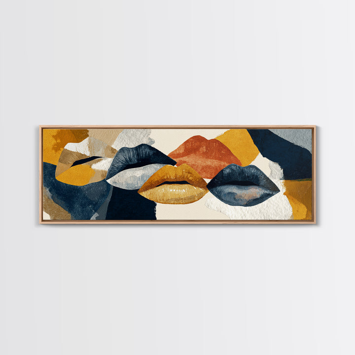 Abstract Lips and Hand Fashion Sketch Framed Canvas Print, Line Art, Gallery Wall Art, Living Room Decor, Fine Art, Line, LIN-3x1-82