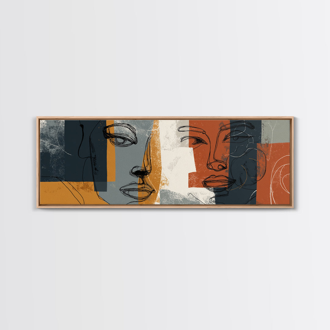 Continuous Line Female Face Framed Canvas Print, Line Art, Wall Art, Living Room Decor, Fine Art, Line, Wall Art Print, LIN-3x1-89