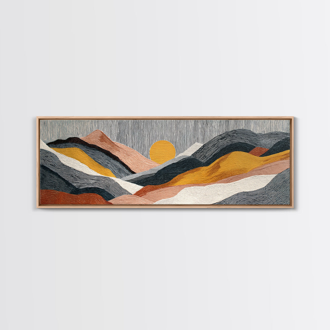 Black Line Mountains Canvas Print, Line Art, Neutral Decor, Living Room Decor, Oil Painting, Line, Wall Decor, Custom Portrait, LIN-3x1-98