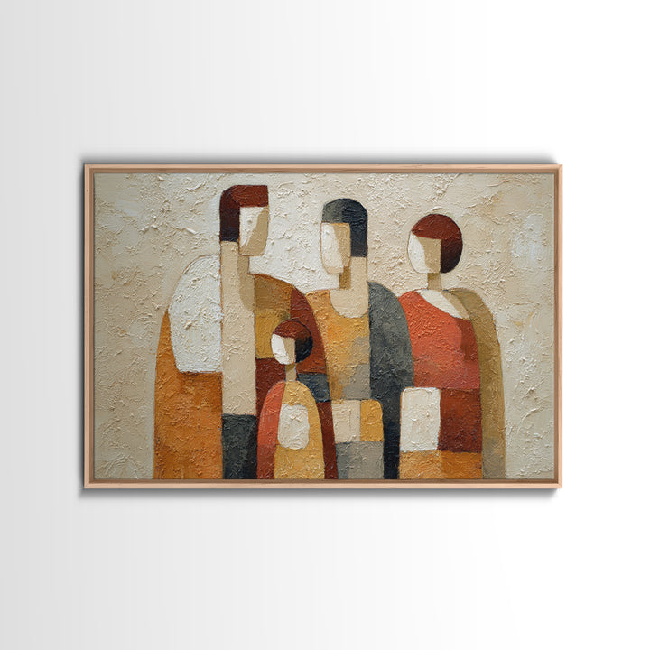 Abstract Family Figures Framed Canvas Print, Line Art, Living Room Decor, Oil Painting, Line, Portrait from Photo, LIN-3x2-100