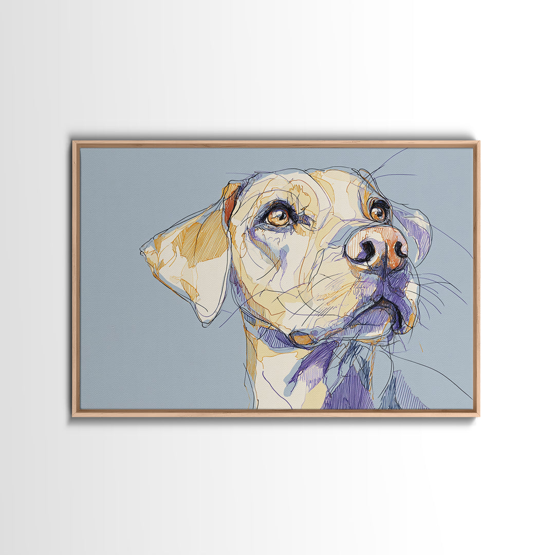 Continuous Line Dog Portrait Canvas Print, Line Art, Neutral Decor, Living Room Decor, Oil Painting, Line, Wall Decor, LIN-3x2-17