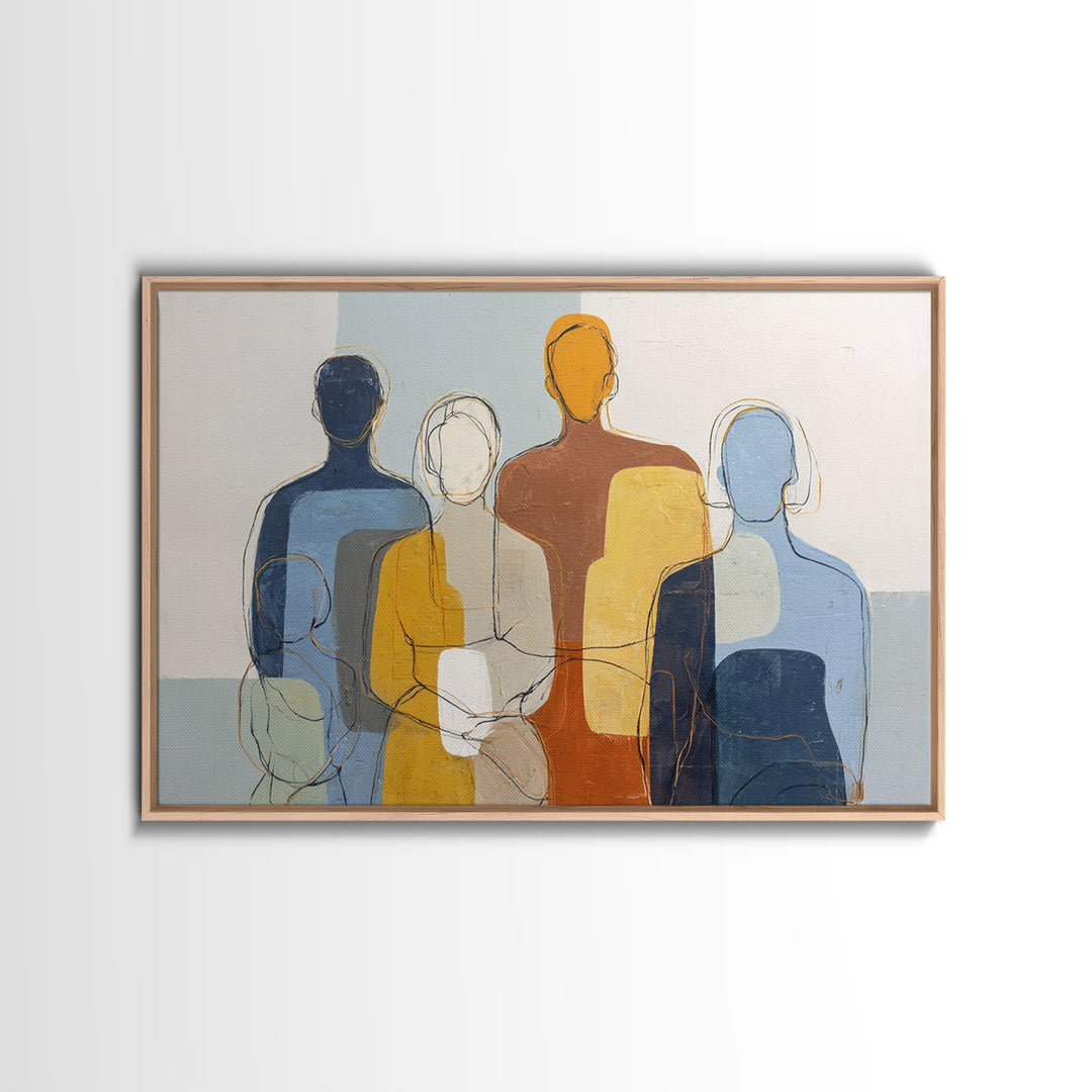 Abstract Family Figures Canvas Print, Line Art, Living Room Art, Living Room Decor, Oil Painting, Line, Art Print, LIN-3x2-4