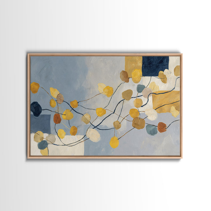 Botanical Branch Drawn Framed Canvas Print, Line Art, Bird Wall Art, Living Room Decor, Watercolor Art, Line, Textured Painting, LIN-3x2-55