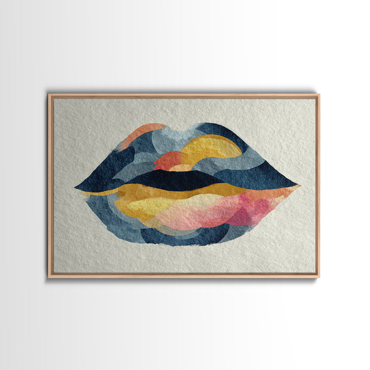 Abstract Lips and Hand Fashion Sketch Framed Canvas Print, Line Art, Bird Wall Art, Living Room Decor, Abstract Art, Line, LIN-3x2-70