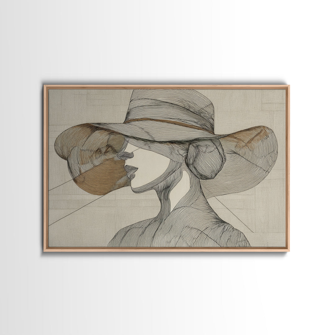Line Drawing of a Woman Framed Canvas Print, Line Art, Contemporary Art, Living Room Decor, Fine Art, Line, Boho Wall Art, LIN-3x2-71