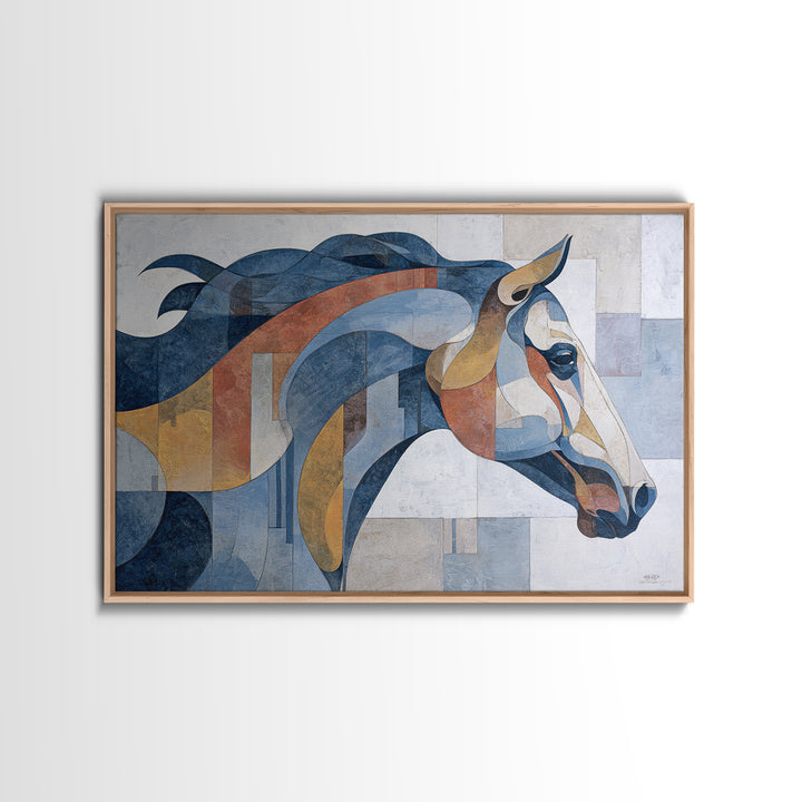 Abstract Horse Formed from Graceful Contour Framed Canvas Print, Line Art, Boho Wall Art, Living Room Decor, Abstract Art, Line, LIN-3x2-80