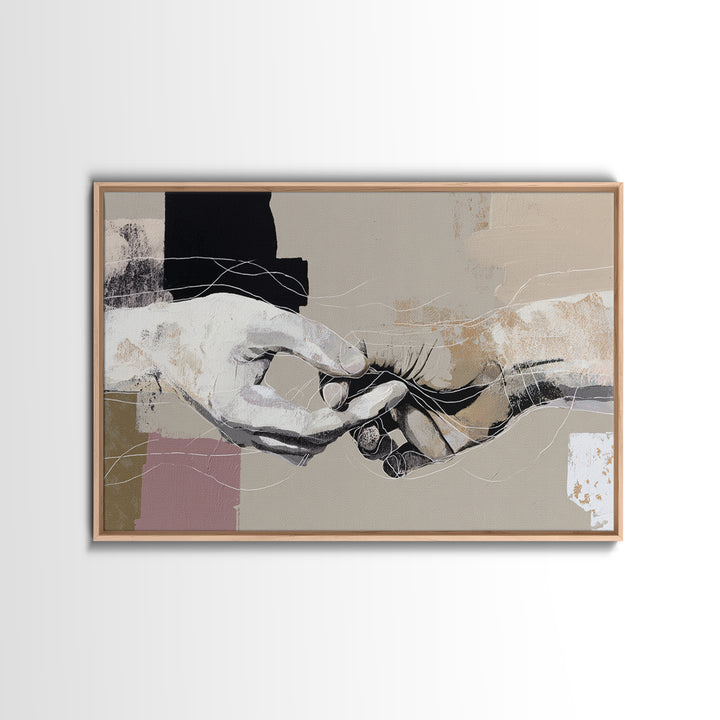 Two Hands Nearly Touching Framed Canvas Print, Line Art, Aesthetic Prints, Living Room Decor, Fine Art, Line, Wall Art, LIN-3x2-9