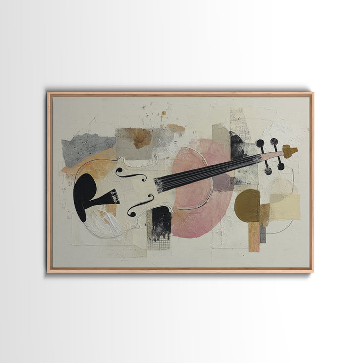 Single Line Violin and Bow Framed Canvas Print, Line Art, Portrait from Photo, Living Room Decor, Abstract Art, Line, LIN-3x2-99