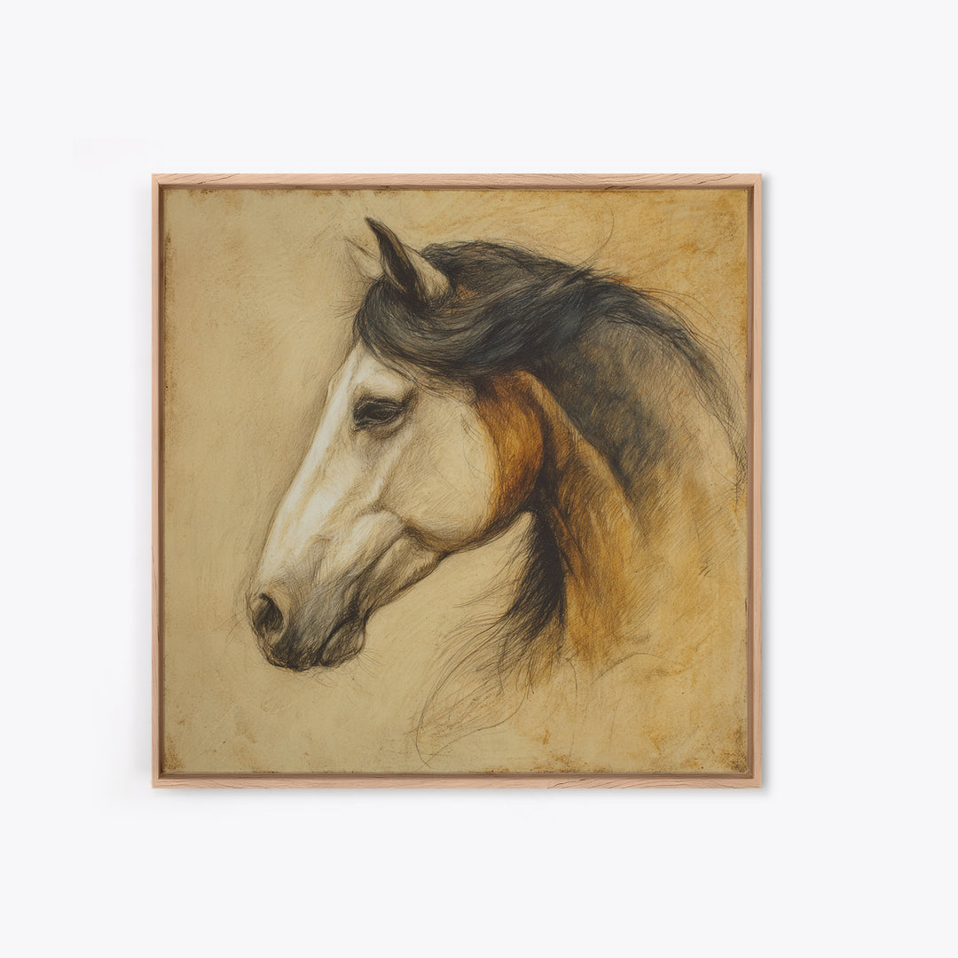 Contemporary Horse Portrait Canvas Print, Living Room Art, Boho Wall Art, Living Room Decor, Oil Painting, Living, LIR-1x1-10