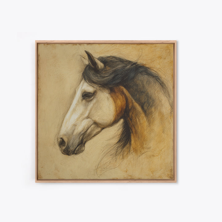 Contemporary Horse Portrait Canvas Print, Living Room Art, Boho Wall Art, Living Room Decor, Oil Painting, Living, LIR-1x1-10