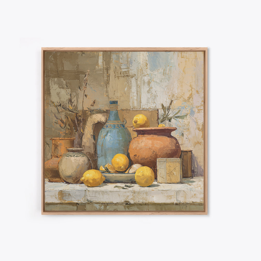 Warm Mediterranean Lemon Still Life Canvas Print, Living Room Art, Printable Art, Living Room Decor, Fine Art, Living, LIR-1x1-18