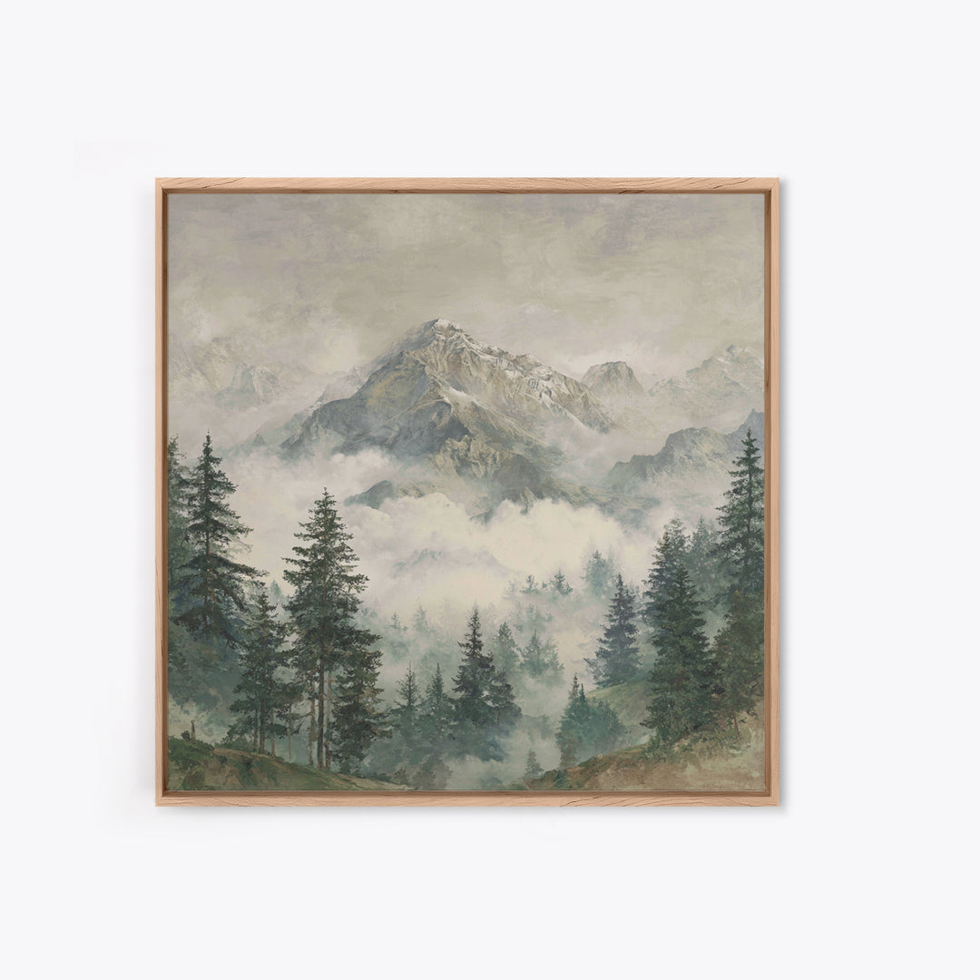 Classic Mountain Panorama for Cozy Interiors Framed Canvas Print, Living Room Art, Room Decor, Living Room Decor, Living, LIR-1x1-40