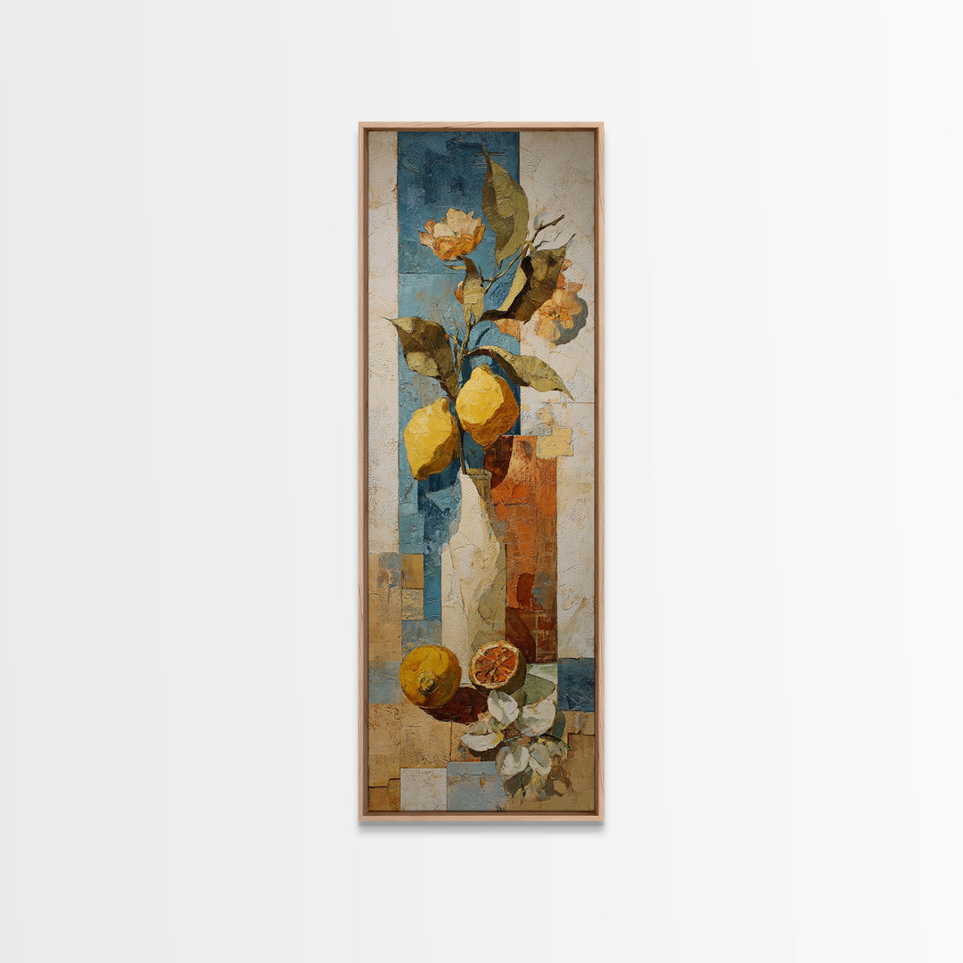 Warm Mediterranean Lemon Still Life Canvas Print, Living Room Art, Abstract Wall Art, Living Room Decor, Watercolor Art, Living, LIR-1x3-6