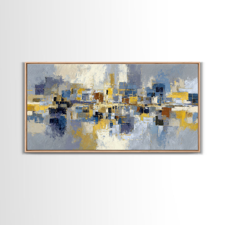Gold Accented Abstract Brushwork Framed Canvas Print, Living Room Art, Living Room Decor, Abstract Art, Living, LIR-2x1-10