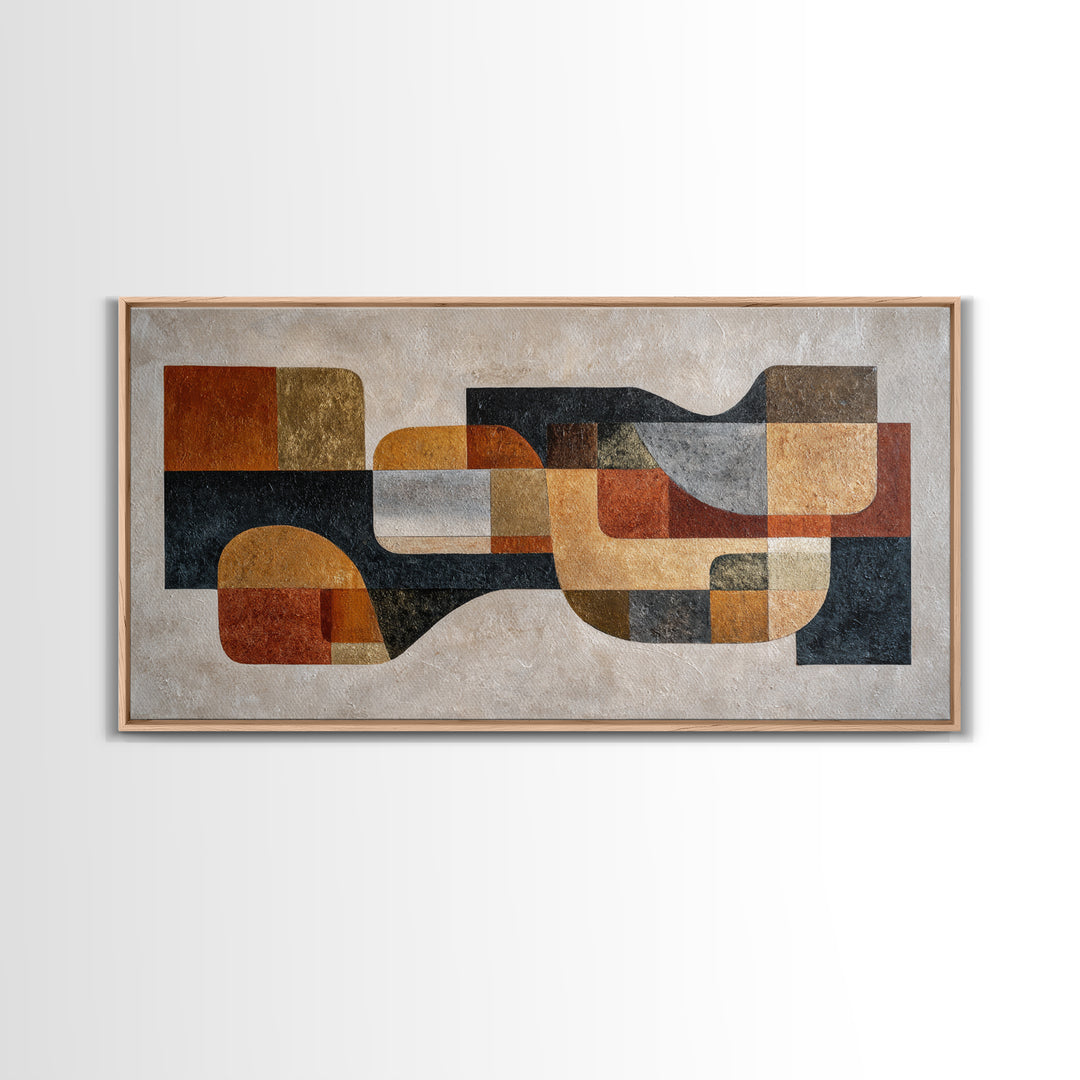 Mid Century Geometric Artwork Framed Canvas Print, Living Room Art, Living Room Decor, Fine Art, Living, Statement Artwork, LIR-2x1-100