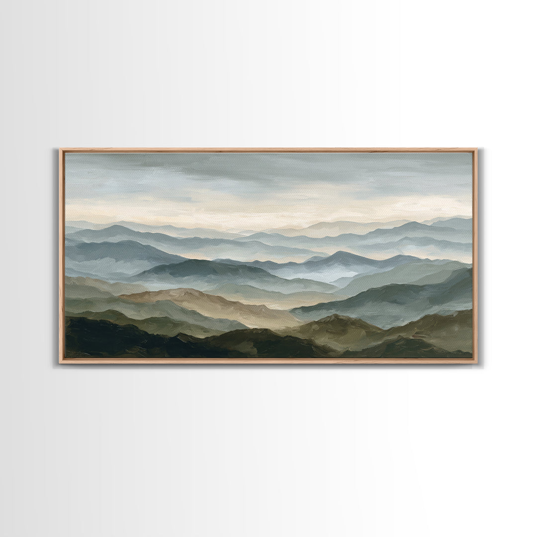 Classic Mountain Panorama for Cozy Interiors Framed Canvas Print, Living Room Art, Room Decor, Living Room Decor, Living, LIR-2x1-12