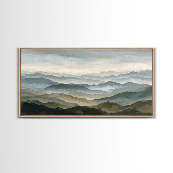 Classic Mountain Panorama for Cozy Interiors Framed Canvas Print, Living Room Art, Room Decor, Living Room Decor, Living, LIR-2x1-12