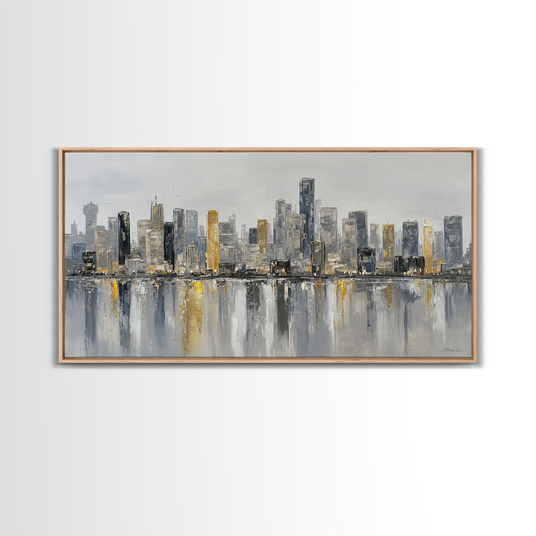 Modern City Skyline Framed Canvas Print, Living Room Art, Room Decor, Living Room Decor, Abstract Art, Living, Printable, LIR-2x1-18