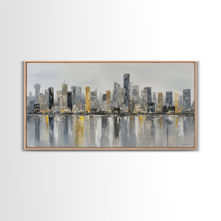 Modern City Skyline Framed Canvas Print, Living Room Art, Room Decor, Living Room Decor, Abstract Art, Living, Printable, LIR-2x1-18