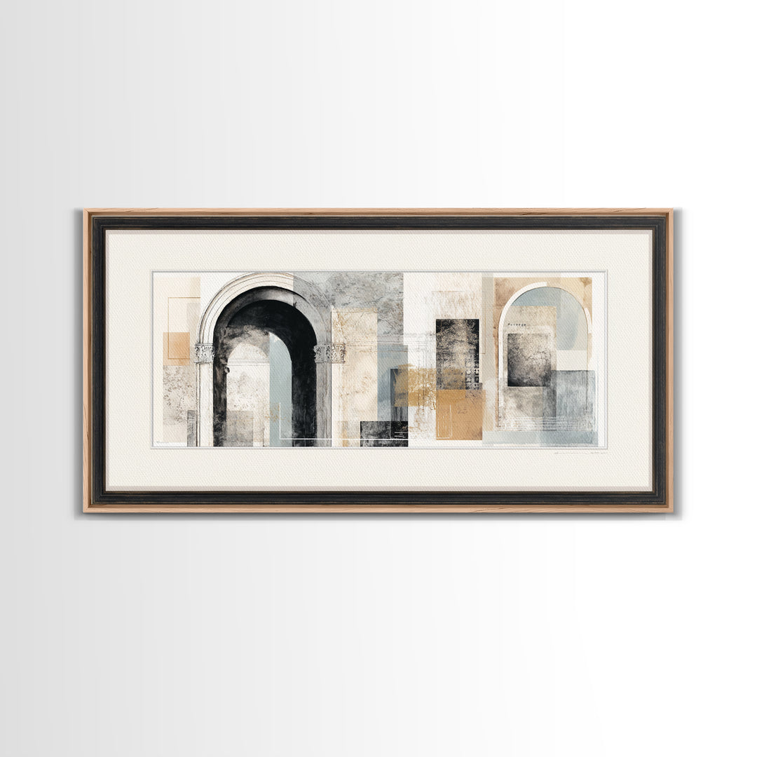 Black and White Architectural Arch Composition Framed Canvas Print, Living Room Art, Boho Decor, Living Room Decor, LIR-2x1-27