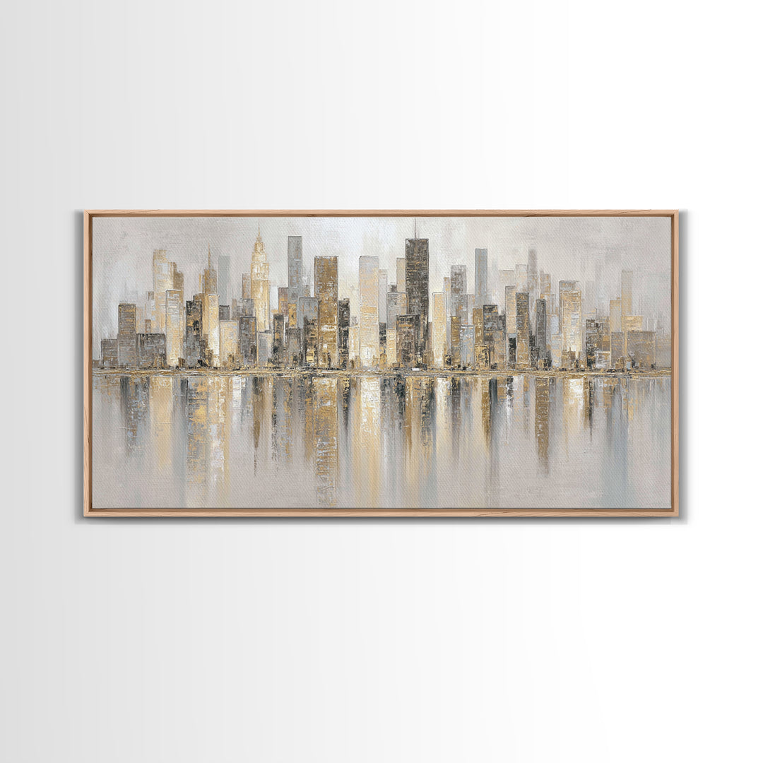 Modern City Skyline Framed Canvas Print, Living Room Art, Room Decor, Living Room Decor, Abstract Art, Living, Printable, LIR-2x1-42