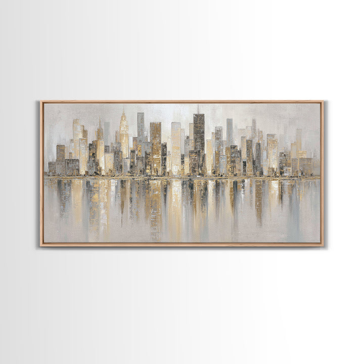 Modern City Skyline Framed Canvas Print, Living Room Art, Room Decor, Living Room Decor, Abstract Art, Living, Printable, LIR-2x1-42