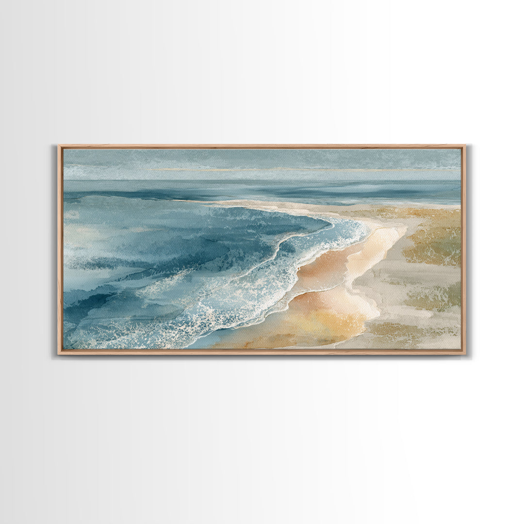 Coastal Aerial Shoreline Framed Canvas Print, Living Room Art, Bedroom Decor, Living Room Decor, Living, Bedroom Wall Art, LIR-2x1-55