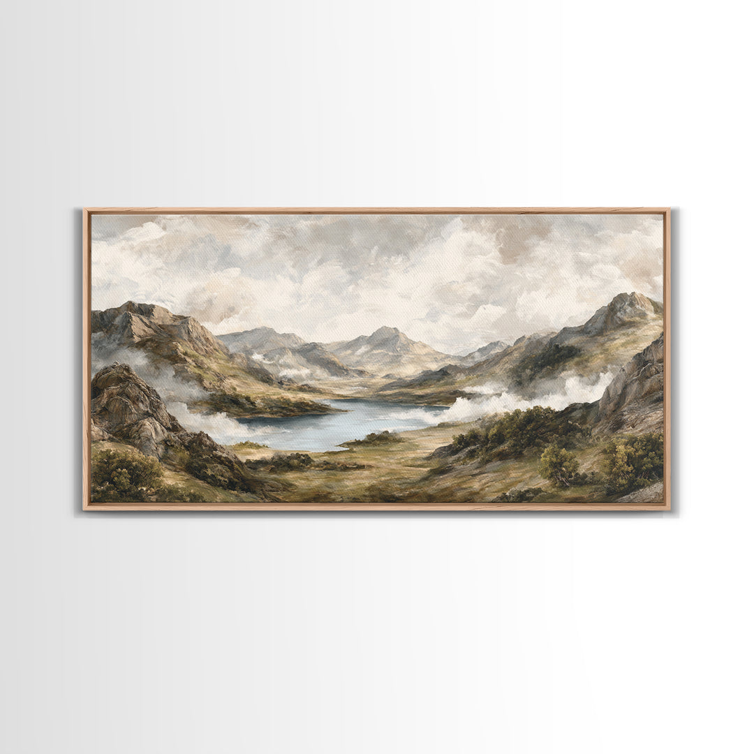 Classic Mountain Panorama for Cozy Interiors Framed Canvas Print, Living Room Art, Home, Living Room Decor, Fine Art, Living, LIR-2x1-60