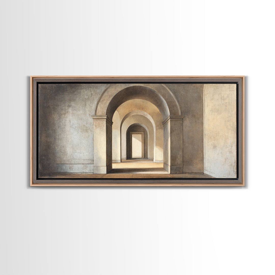 Black and White Architectural Arch Composition Framed Canvas Print, Living Room Art, Room Decor, Living Room Decor, Living, LIR-2x1-75