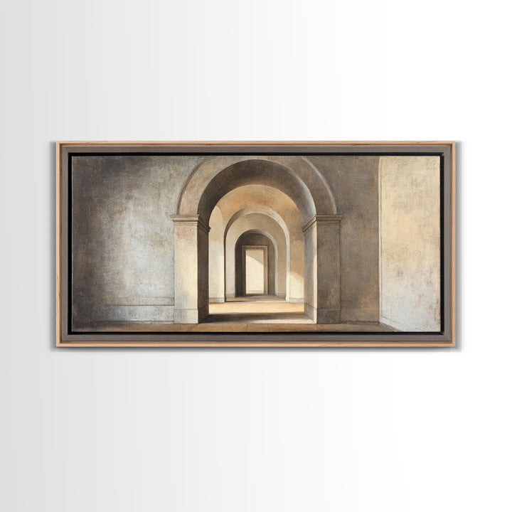 Black and White Architectural Arch Composition Framed Canvas Print, Living Room Art, Room Decor, Living Room Decor, Living, LIR-2x1-75