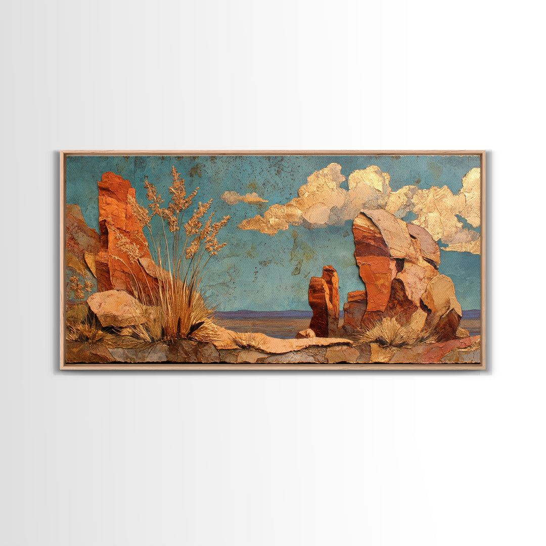 Earthy Desert Landscape Framed Canvas Print, Living Room Art, Apartment Decor, Living Room Decor, Oil Painting, Living, LIR-2x1-80