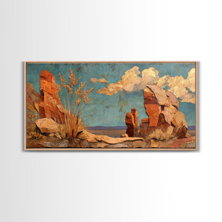 Earthy Desert Landscape Framed Canvas Print, Living Room Art, Apartment Decor, Living Room Decor, Oil Painting, Living, LIR-2x1-80