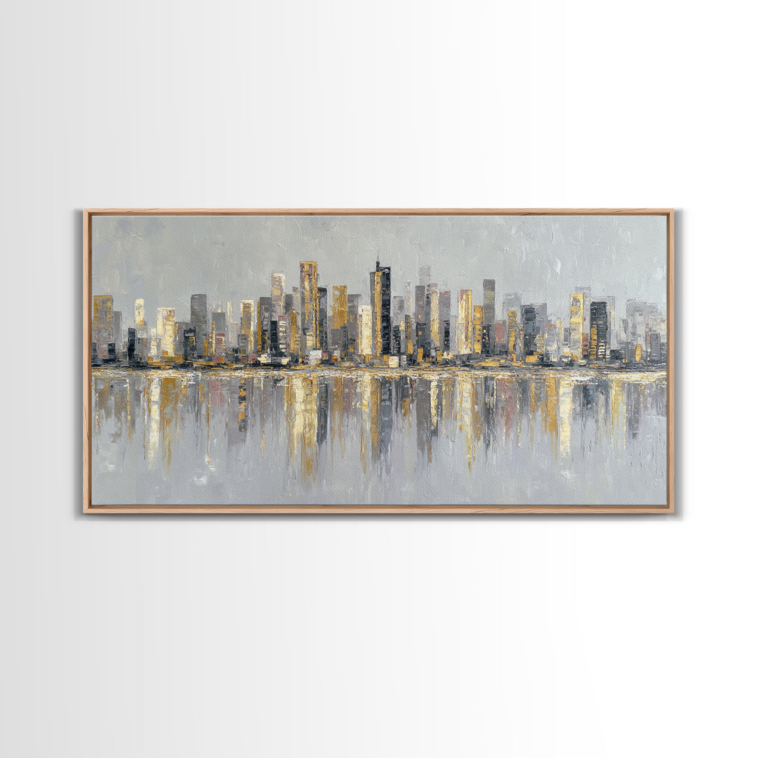 Modern City Skyline Framed Canvas Print, Living Room Art, Home, Living Room Decor, Living, Pet Portraits, Printable Art, LIR-2x1-90