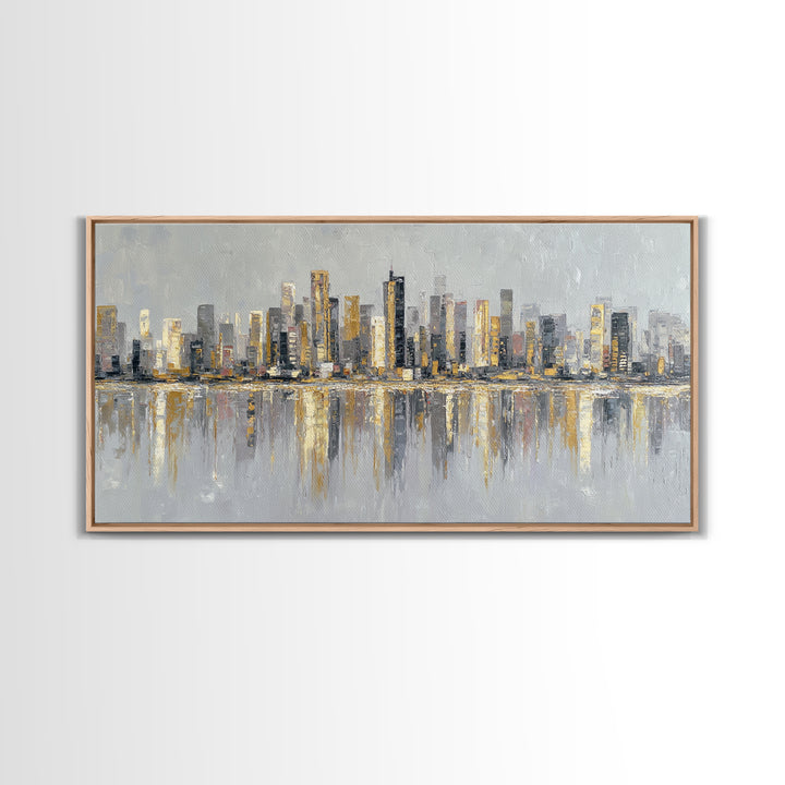 Modern City Skyline Framed Canvas Print, Living Room Art, Home, Living Room Decor, Living, Pet Portraits, Printable Art, LIR-2x1-90