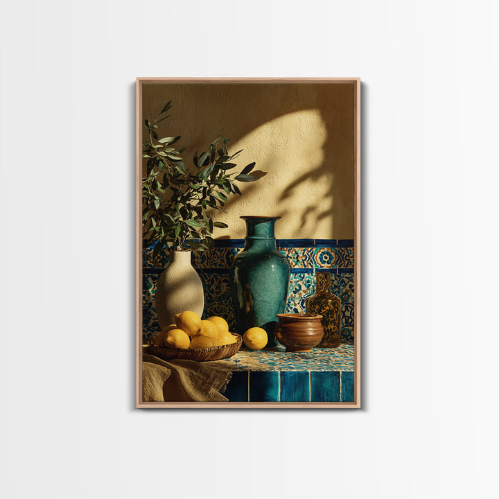 Warm Mediterranean Lemon Still Life Framed Canvas Print, Living Room Art, Living Room Decor, Abstract Art, Living, LIR-2x3-26