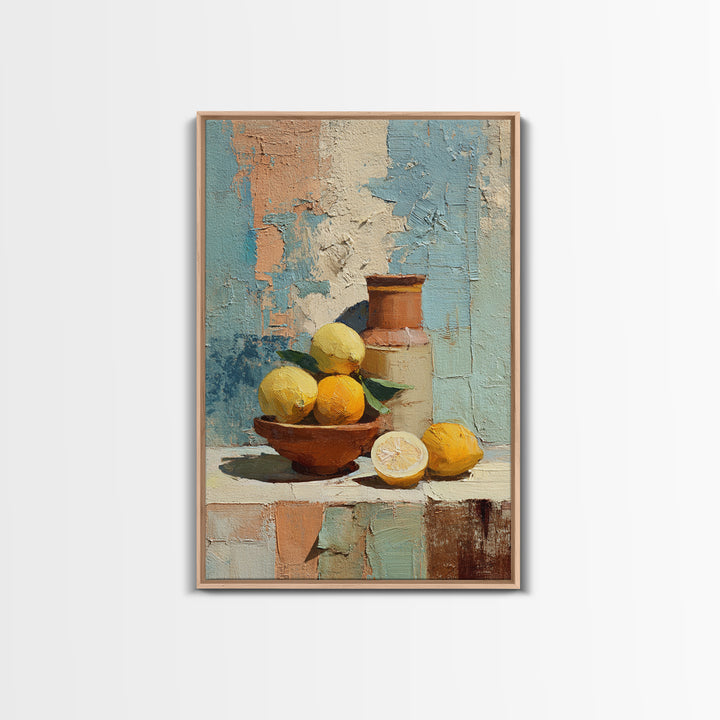 Warm Mediterranean Lemon Still Life Canvas Print, Living Room Art, Wall Decor, Living Room Decor, Living, Abstract Art, LIR-2x3-50