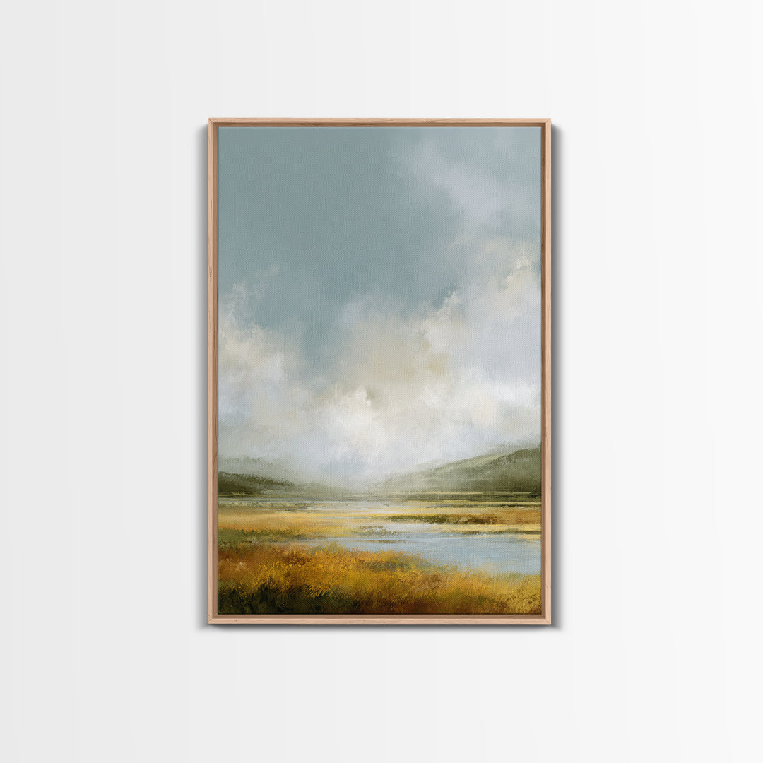 Large Cloudscape with Gentle Movement Framed Canvas Print, Living Room Art, Home, Living Room Decor, Oil Painting, Living, LIR-2x3-51