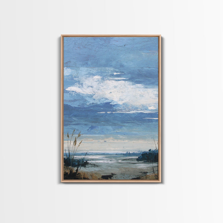 Modern Landscape with Expansive Calm Sky Framed Canvas Print, Living Room Art, Art Nouveau, Living Room Decor, Fine Art, Living, LIR-2x3-59