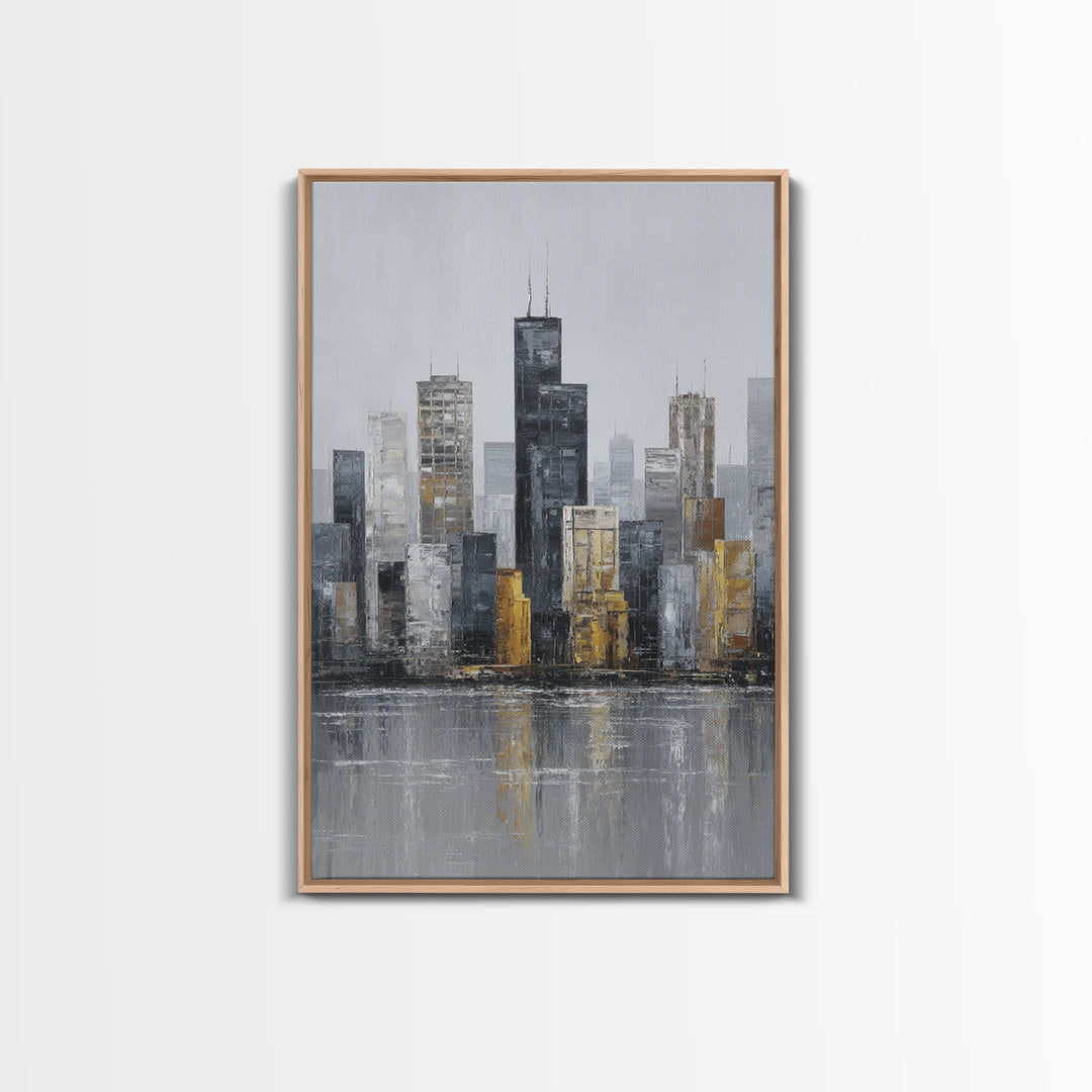 Modern City Skyline Framed Canvas Print, Living Room Art, Minimalist Decor, Living Room Decor, Fine Art, Living, LIR-2x3-6