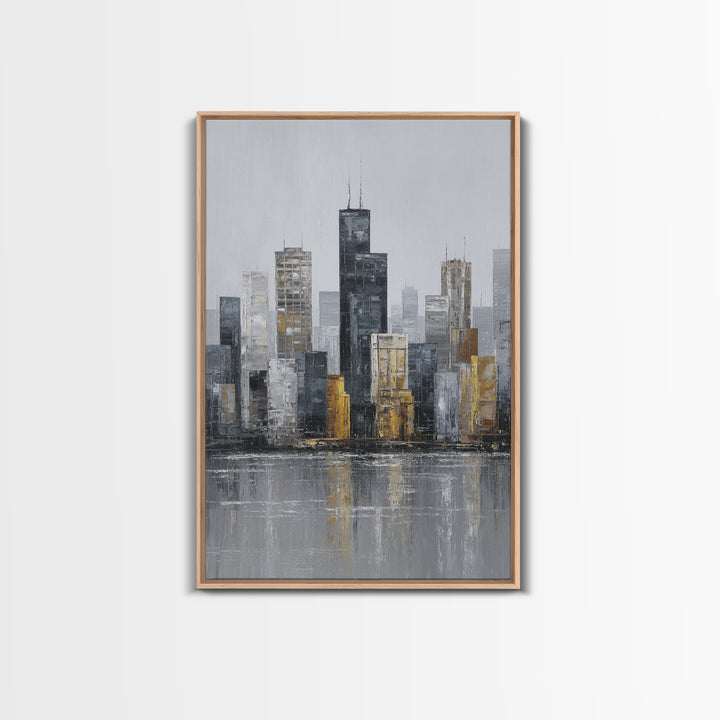 Modern City Skyline Framed Canvas Print, Living Room Art, Minimalist Decor, Living Room Decor, Fine Art, Living, LIR-2x3-6