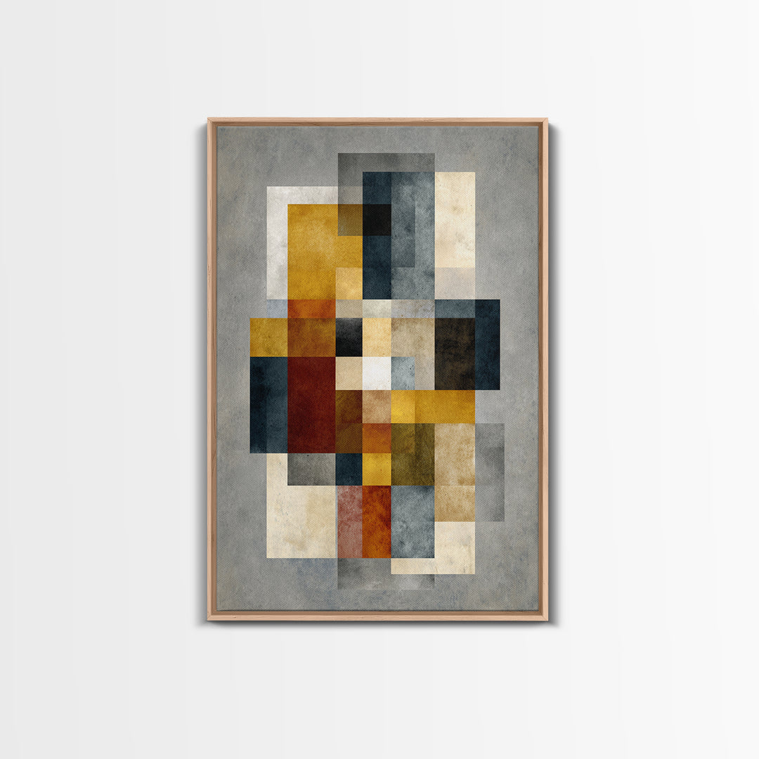 Mid Century Geometric Artwork Framed Canvas Print, Living Room Art, Digital Prints, Living Room Decor, Abstract Art, Living, LIR-2x3-64