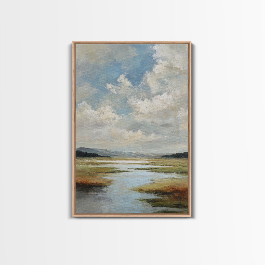 Modern Landscape with Expansive Calm Sky Framed Canvas Print, Living Room Art, Dopamine Decor, Living Room Decor, Living, LIR-2x3-83