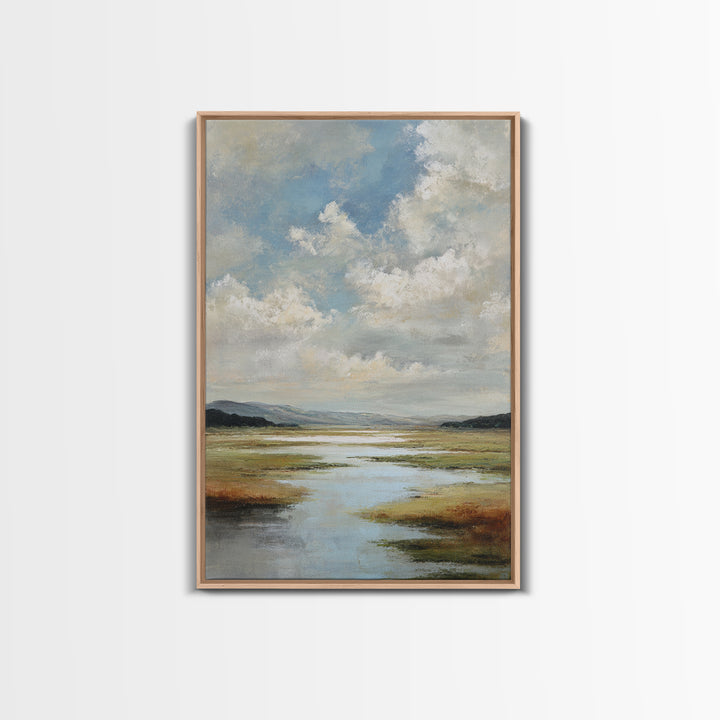 Modern Landscape with Expansive Calm Sky Framed Canvas Print, Living Room Art, Dopamine Decor, Living Room Decor, Living, LIR-2x3-83