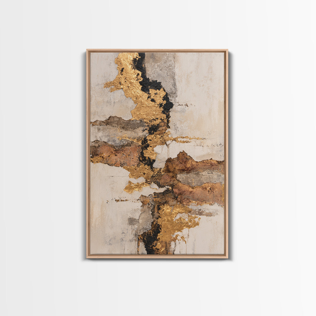 Gold Accented Abstract Brushwork Framed Canvas Print, Living Room Art, Large Wall Art, Living Room Decor, Abstract Art, Living, LIR-2x3-94