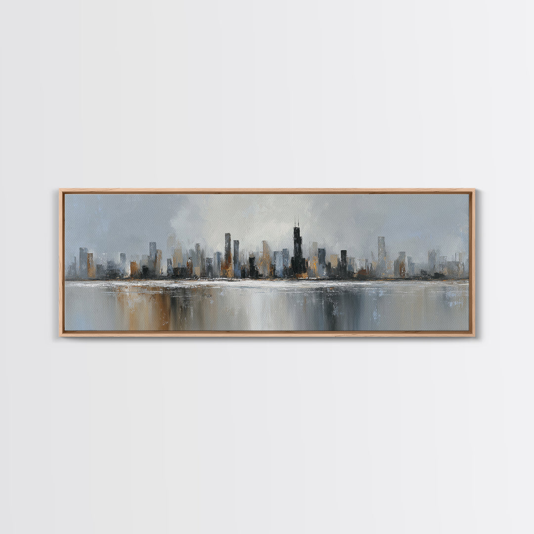 Modern City Skyline Canvas Print, Living Room Art, Digital Wall Art, Living Room Decor, Fine Art, Living, Oversized Wall Art, LIR-3x1-38