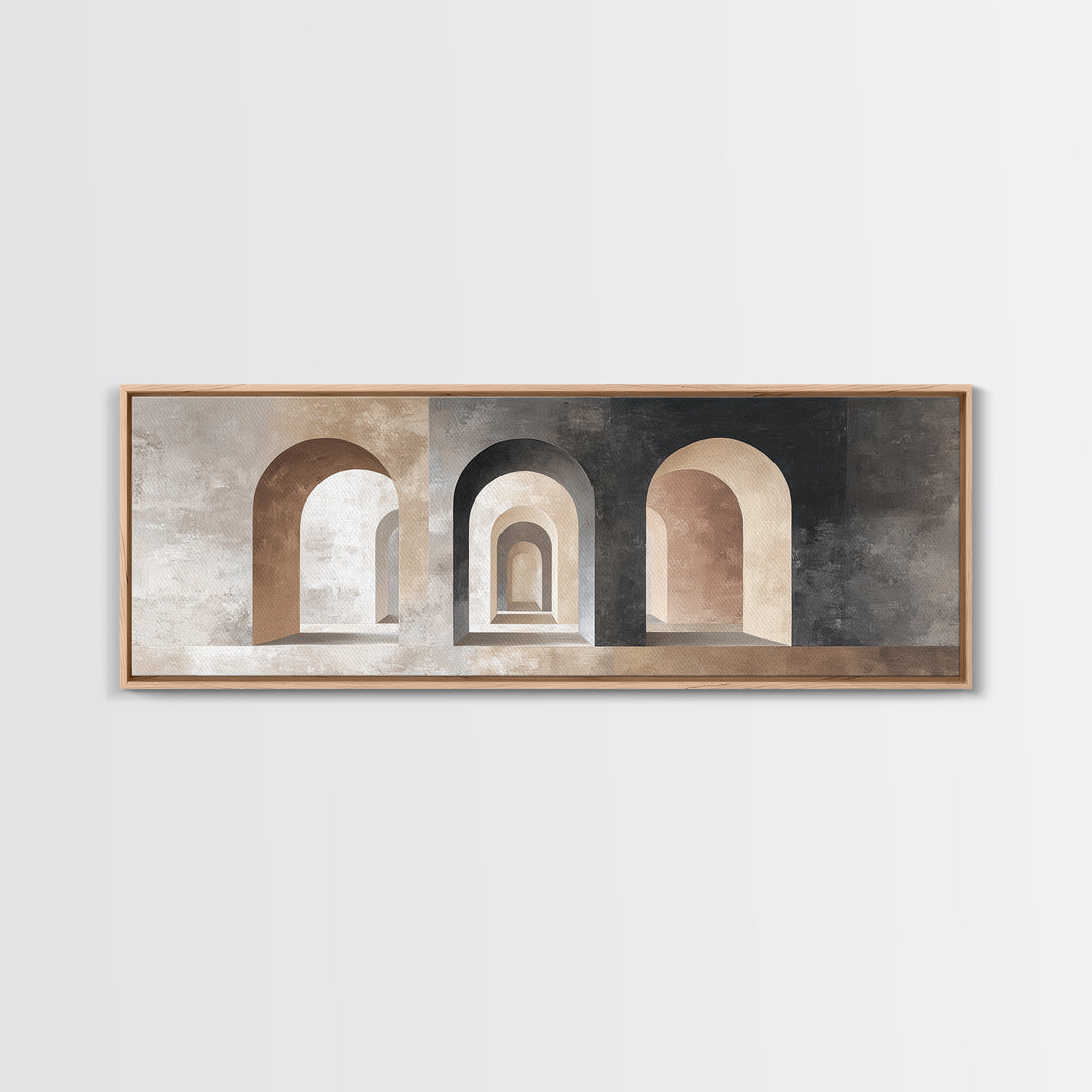 Black and White Architectural Arch Composition Framed Canvas Print, Living Room Art, Home, Living Room Decor, Oil Painting, LIR-3x1-47