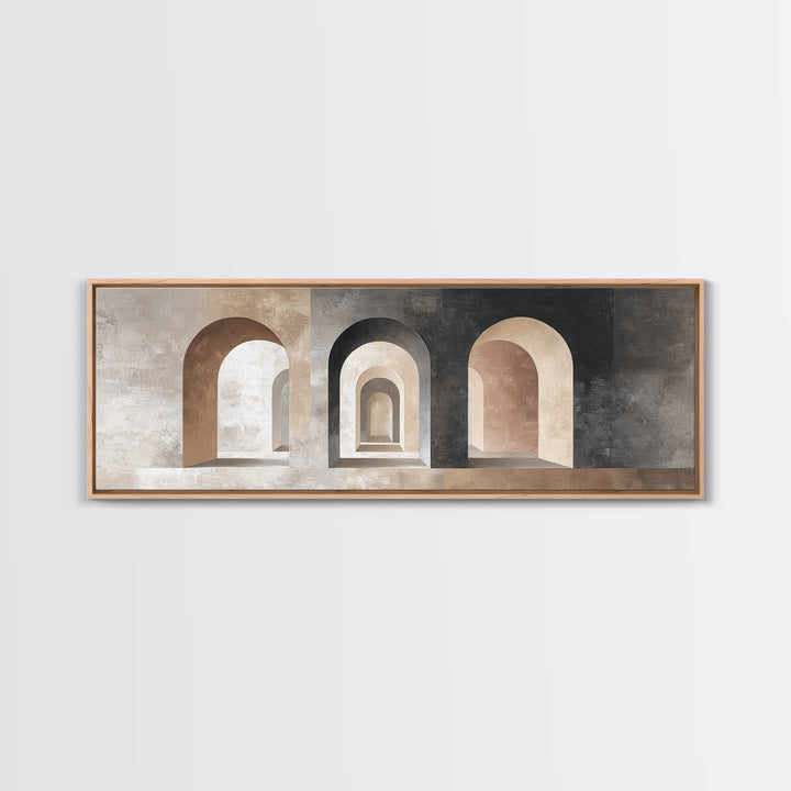 Black and White Architectural Arch Composition Framed Canvas Print, Living Room Art, Home, Living Room Decor, Oil Painting, LIR-3x1-47