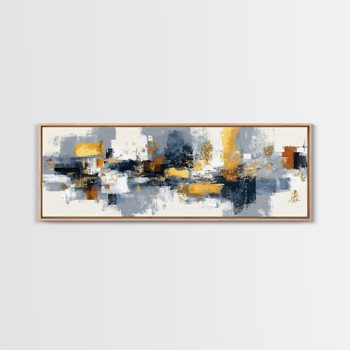 Gold Accented Abstract Brushwork Canvas Print, Living Room Art, Living Room Wall Art, Living Room Decor, Abstract Art, Living, LIR-3x1-54